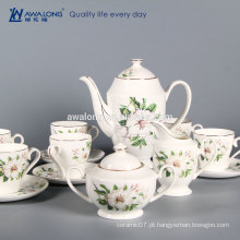 Elegante Bone China 6 pessoas define impressão Fine Ceramic coffee cup set